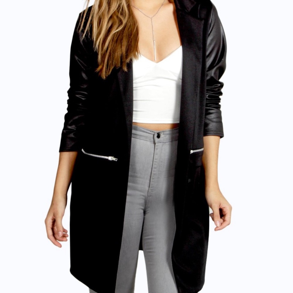 Black jacket w/ faux leather sleeves